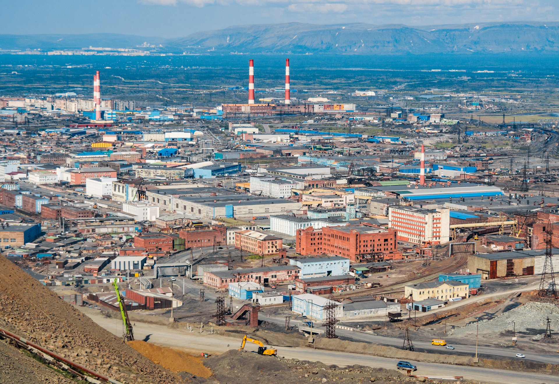 View of the industrial district of Norilsk from the height of the quarry.
