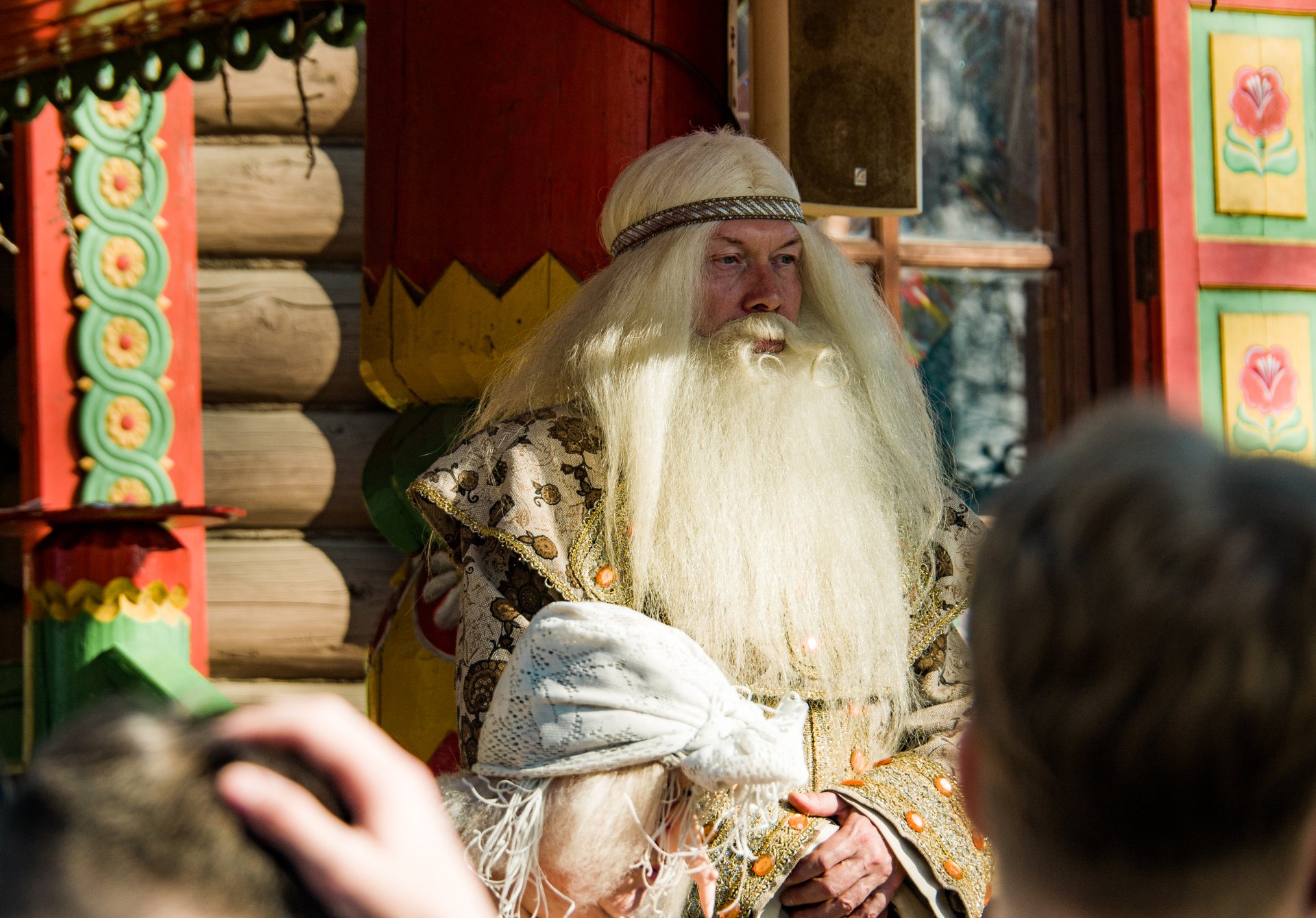 A man in a Berendei costume. Berendei is a werewolf sorcerer in Slavic pagan mythology. The ancient Slavs believed that the hero was a sorcerer and could, if necessary, take the form of a brown bear.