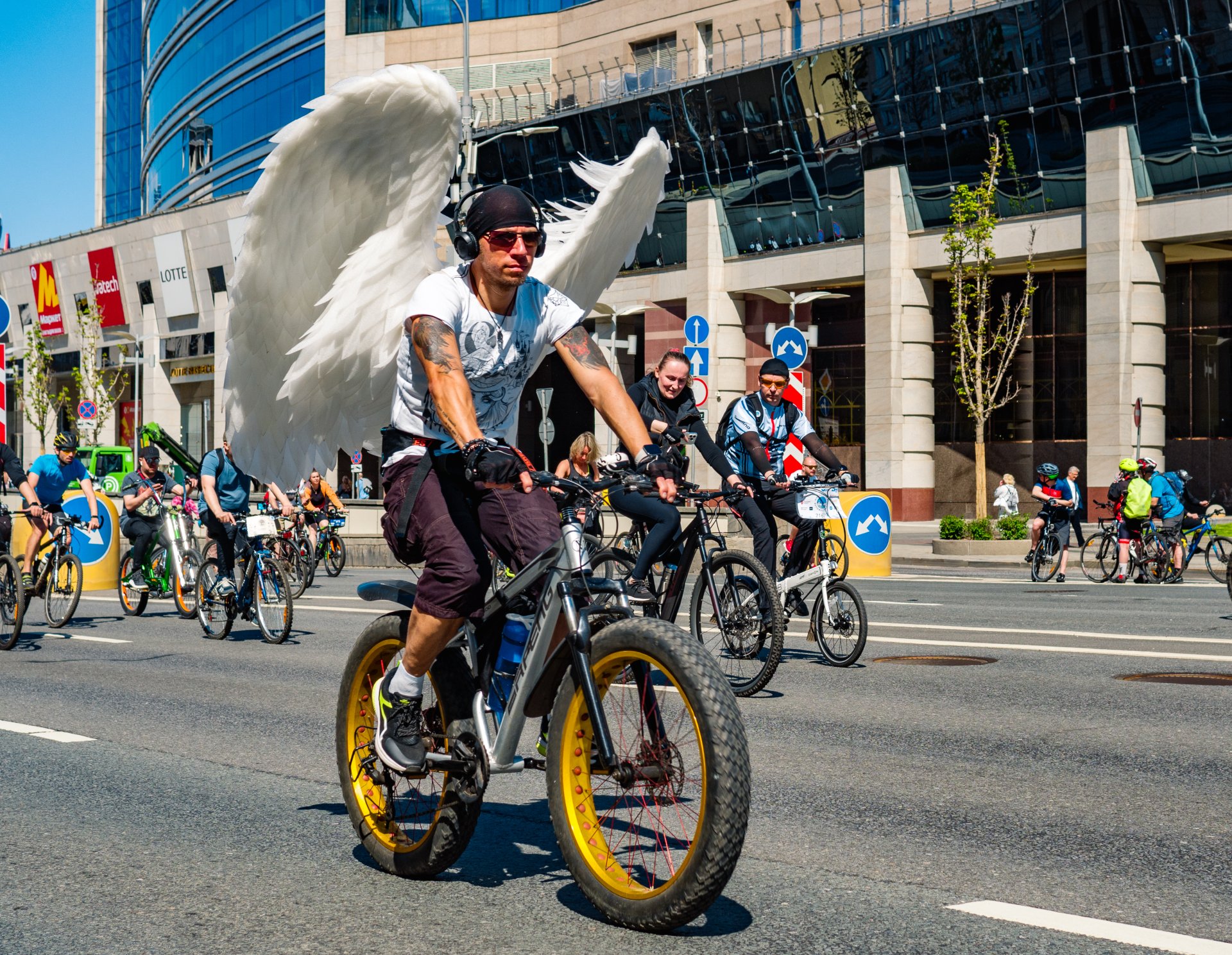 A man with angel wings.