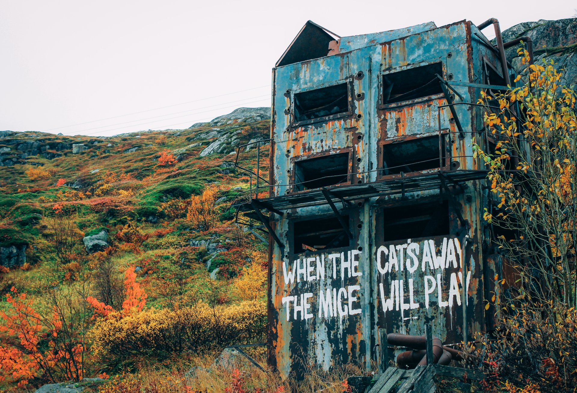 An inscription on one of the abandoned buildings in the village of Teriberka.