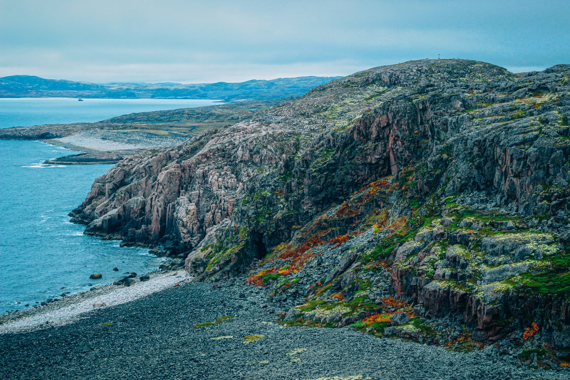 The coast of the Barents Sea, which is part of the Arctic Ocean. The real edge of the Earth.
