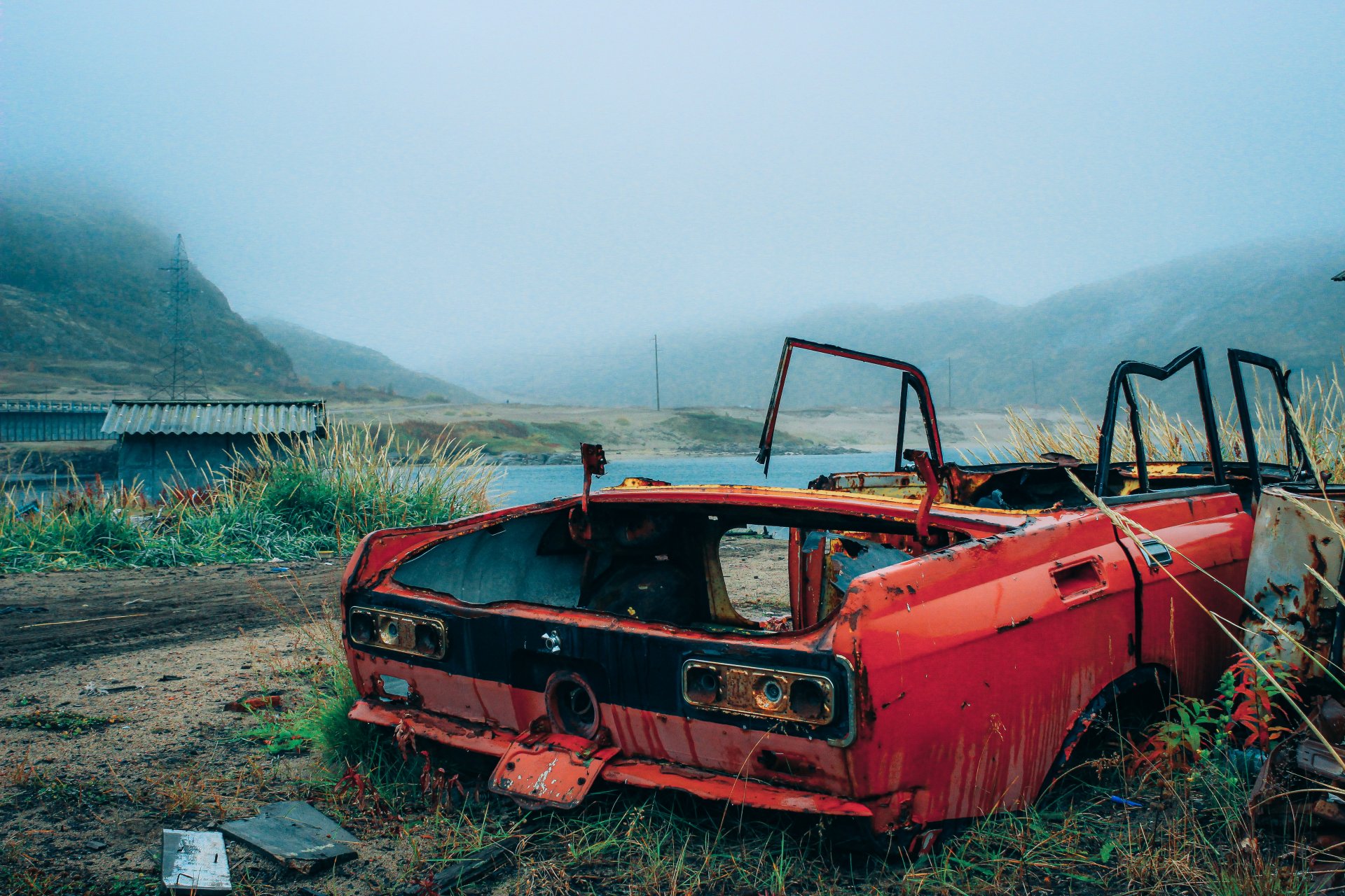 Remains of an old Soviet Moskvich car.