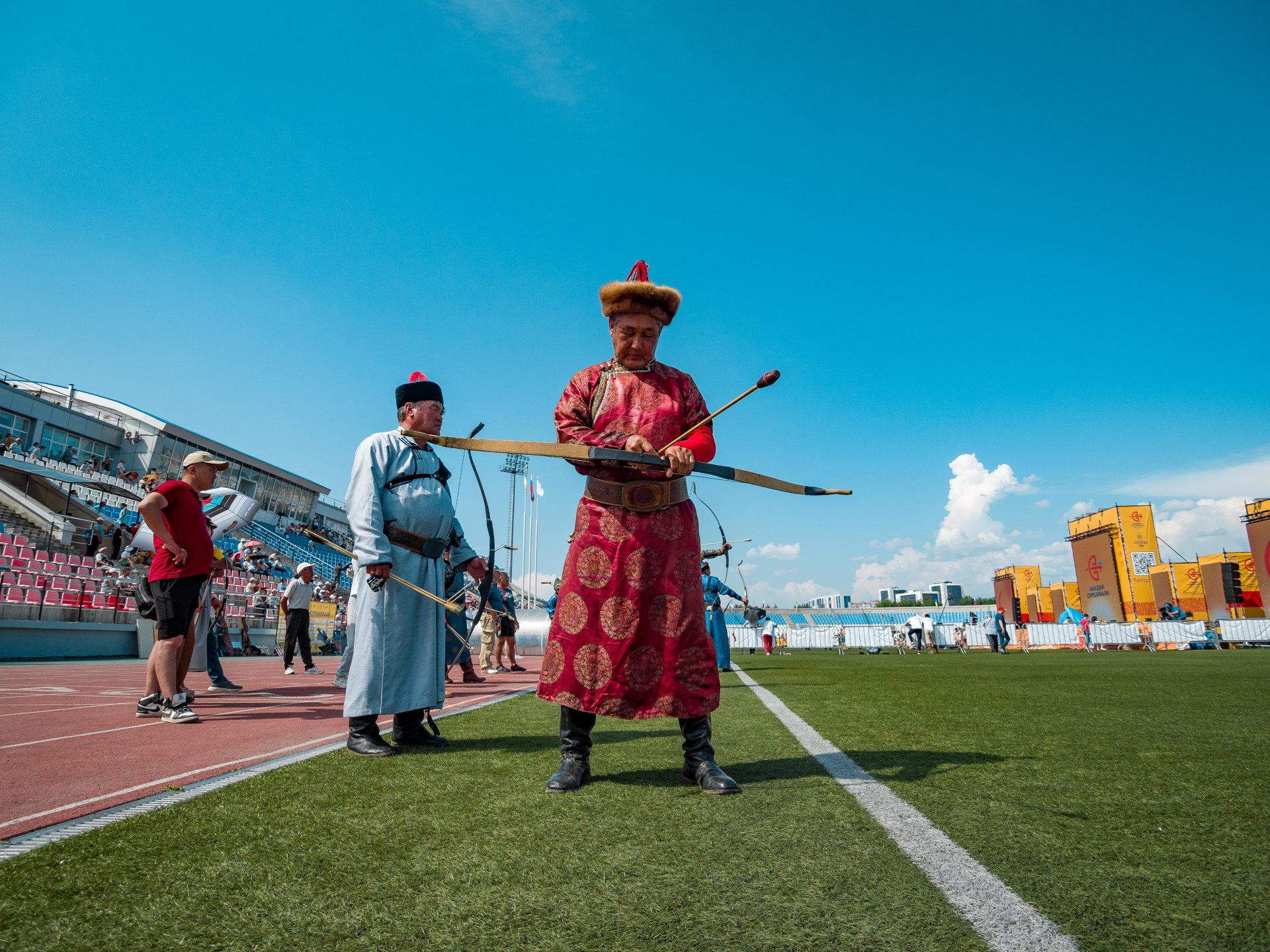 "Surharbaan" is translated from the Buryat language as "shooting at sur" - a leather target. Targets for archery were made from a leather belt - "sur". Then this name was transferred to other leather targets, and the competition for shooting at sur - Sur-harban - became the name of the entire holiday.