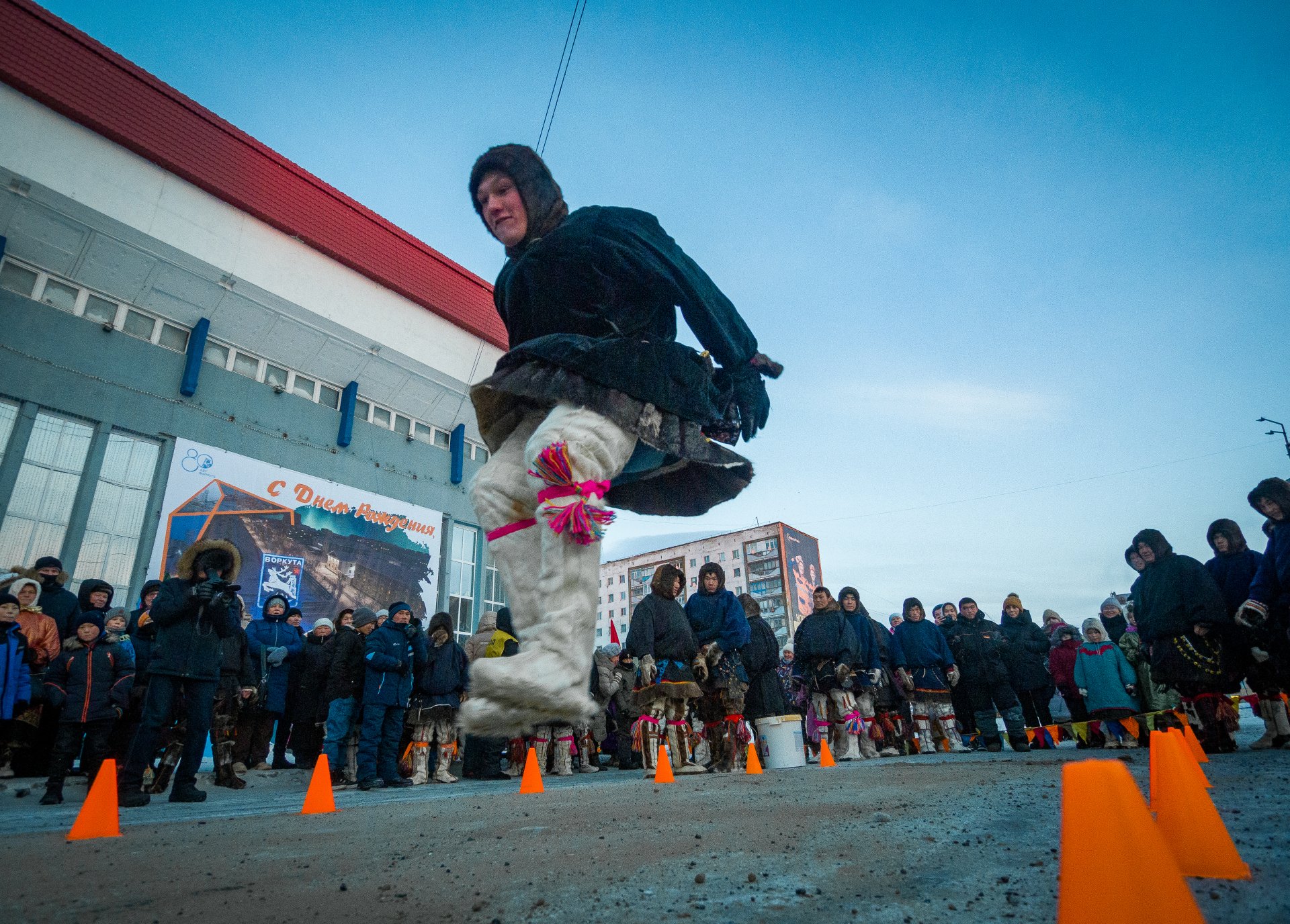 Reindeer constantly move across the tundra throughout the year, and people follow them. Distances are measured in dozens, and sometimes hundreds of kilometers, which requires good physical conditioning and strong legs. Therefore, long jump contests are considered a classic competition among reindeer herders.