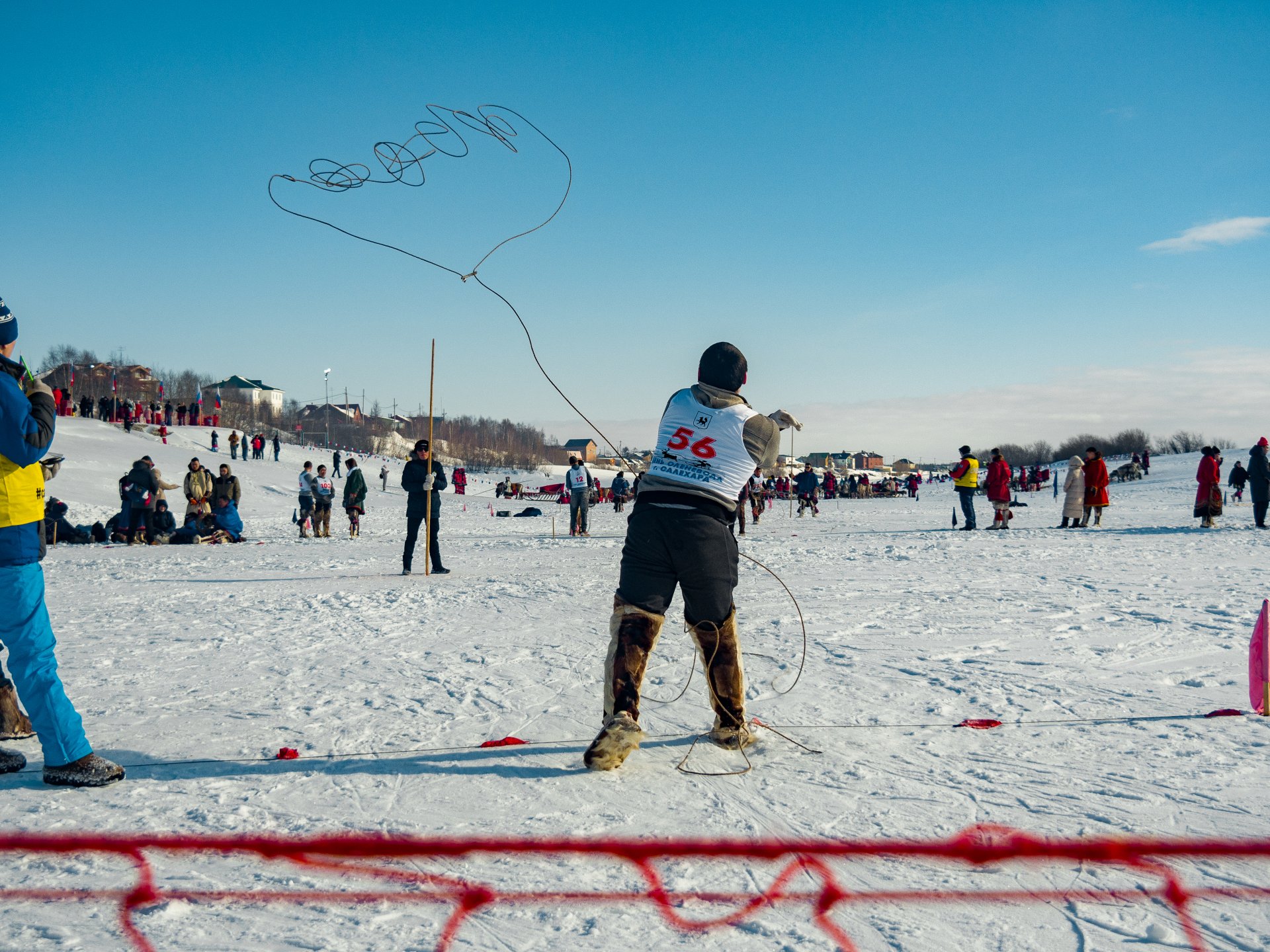 Lasso throwing competition. This is how reindeer herders throw ropes over the antlers of reindeer to catch them.