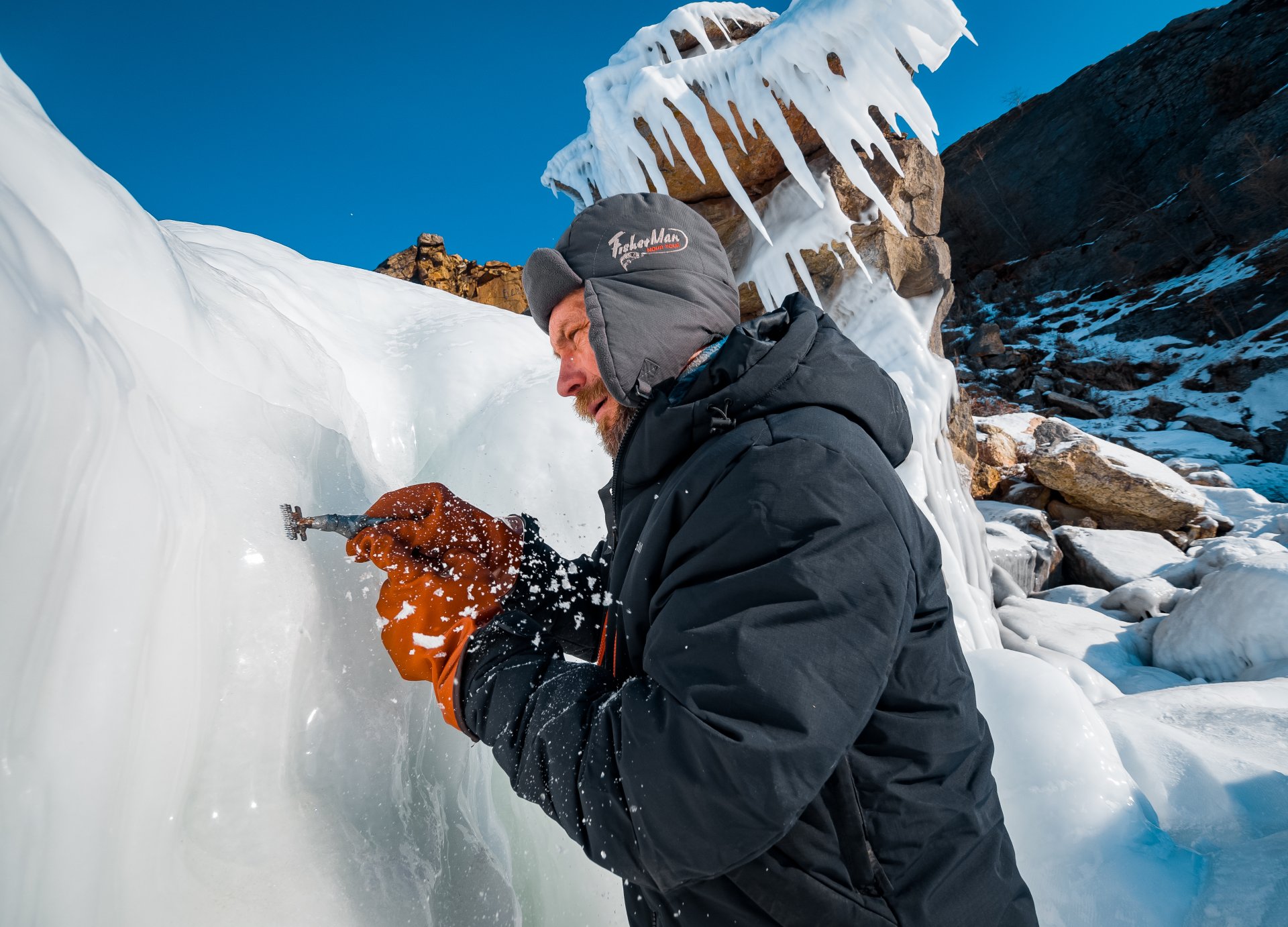 Sculptor, twenty-seven-time winner of various international championships for the creation of ice figures Alexander Parfenov at work.