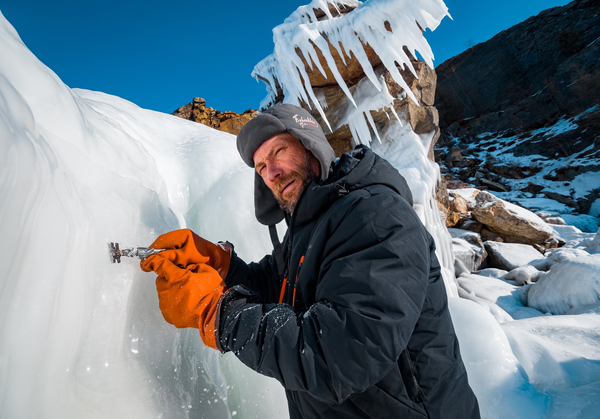 Sculptor, twenty-seven-time winner of various international championships for the creation of ice figures Alexander Parfenov at work.