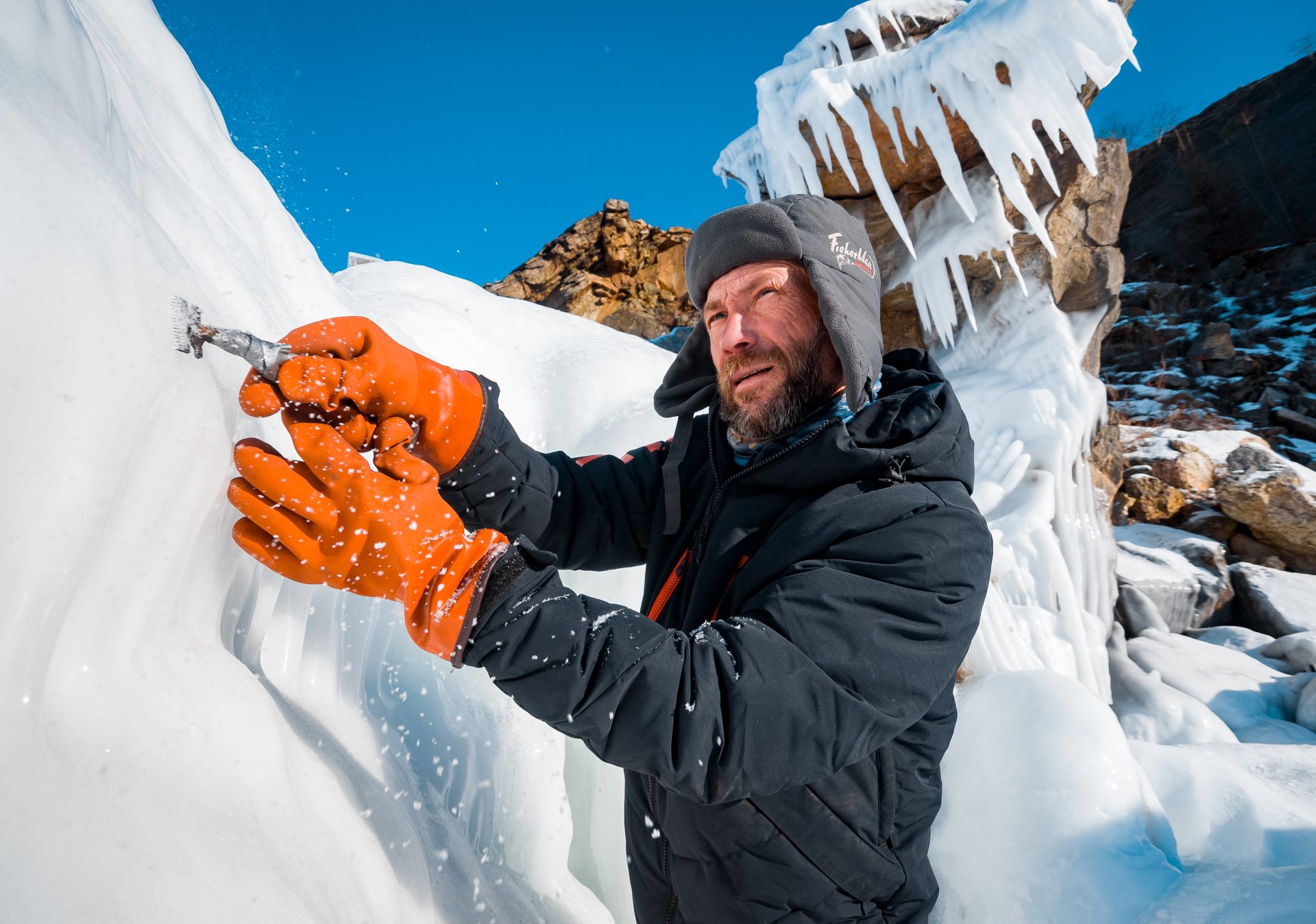 Sculptor, twenty-seven-time winner of various international championships for the creation of ice figures Alexander Parfenov at work.