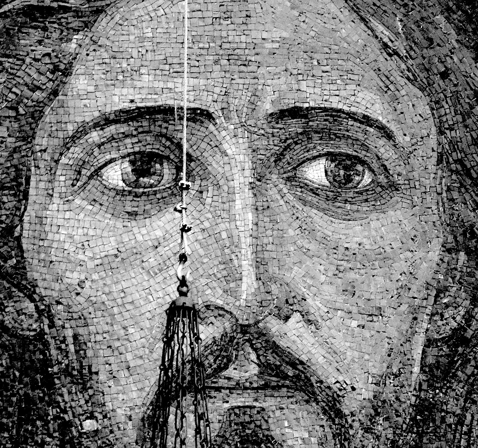 Mosaic of Jesus Christ portrait on the frontispice of the chapel, next to Martha and Mary (Marfo-Mariinsky) Convent of Mercy founded, Moscow, 2023