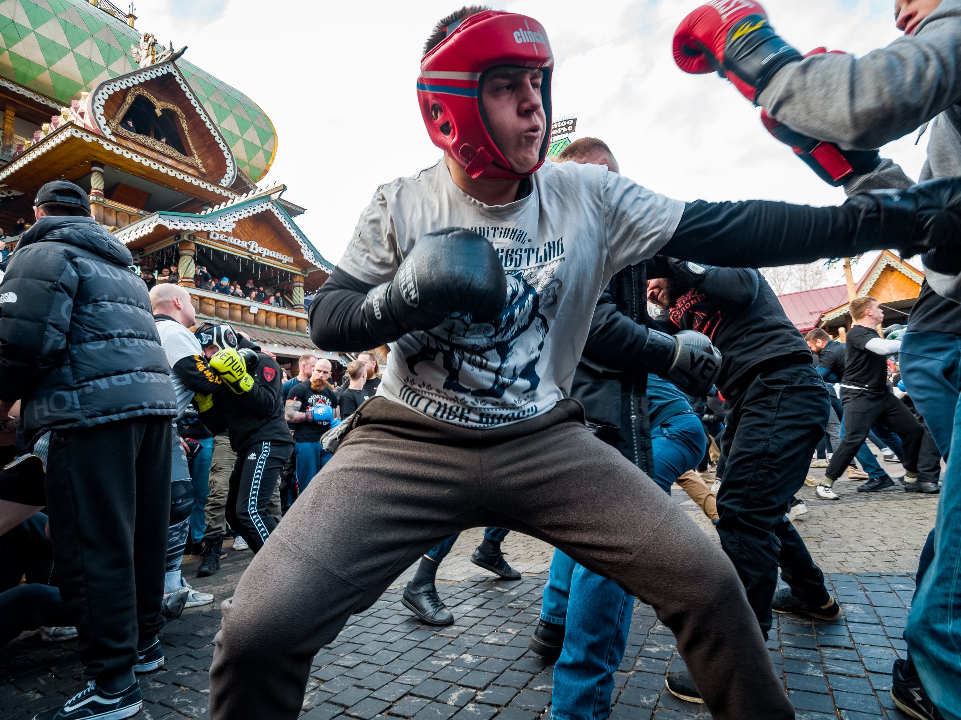 Some participants also wear protective helmets. Because sometimes knockouts happen.