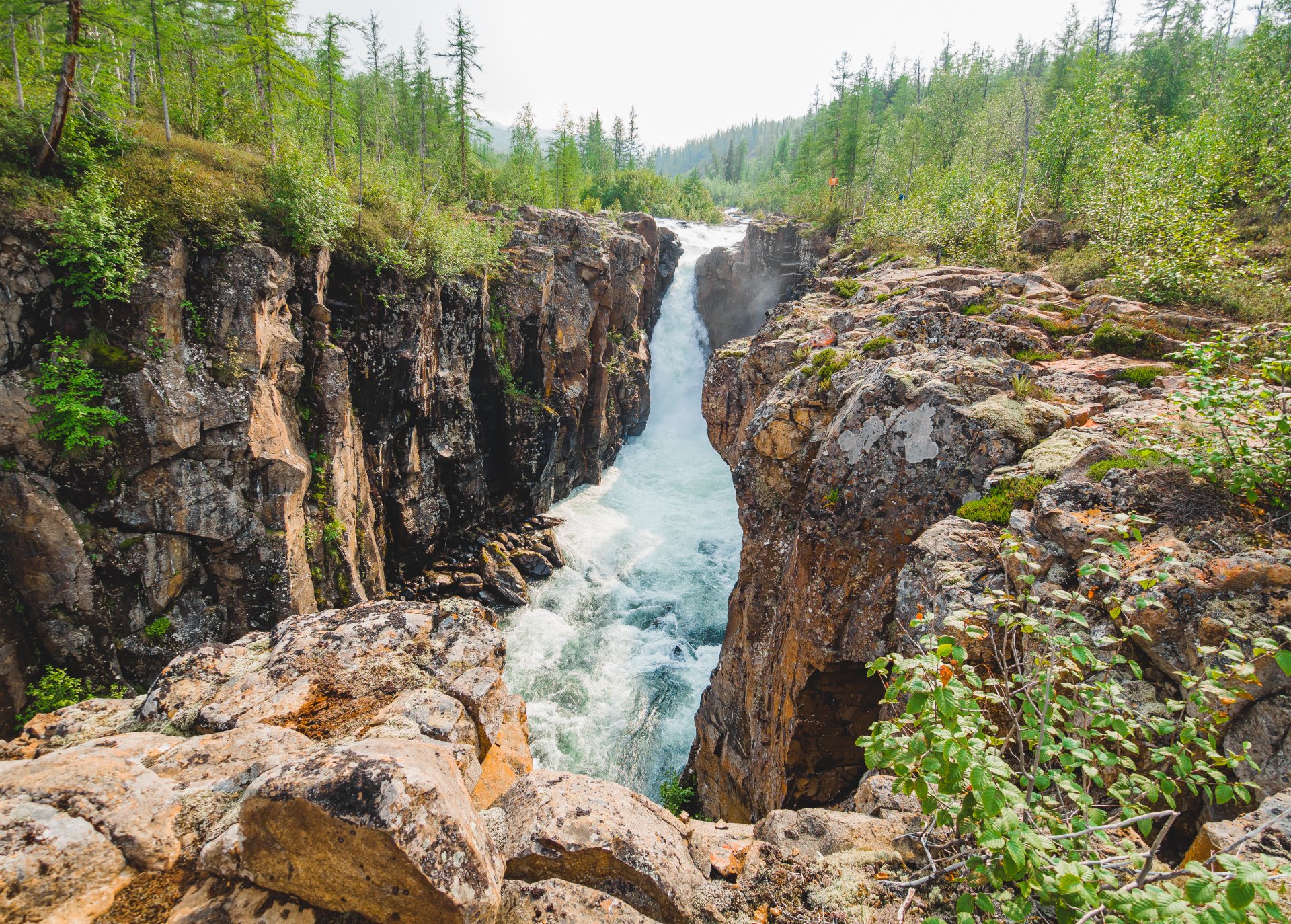 Canyon and waterfall on the Southern Neralakh River.